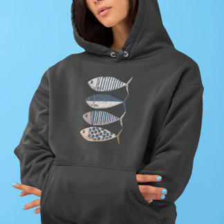  retro gestresste sardine, aangepaste visser hoodie