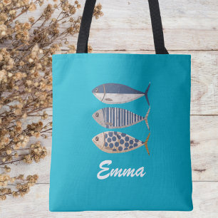 retro gestresste sardine, aangepaste visser tote bag