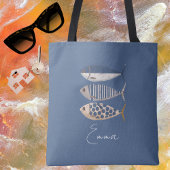 retro gestresste sardine, aangepaste visser tote bag