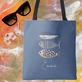  retro gestresste sardine, aangepaste visser tote bag