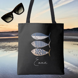  retro gestresste sardine, aangepaste visser tote bag