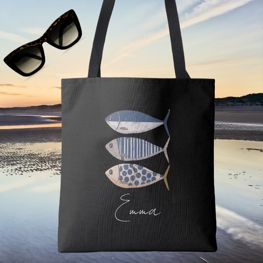  retro gestresste sardine, aangepaste visser tote bag