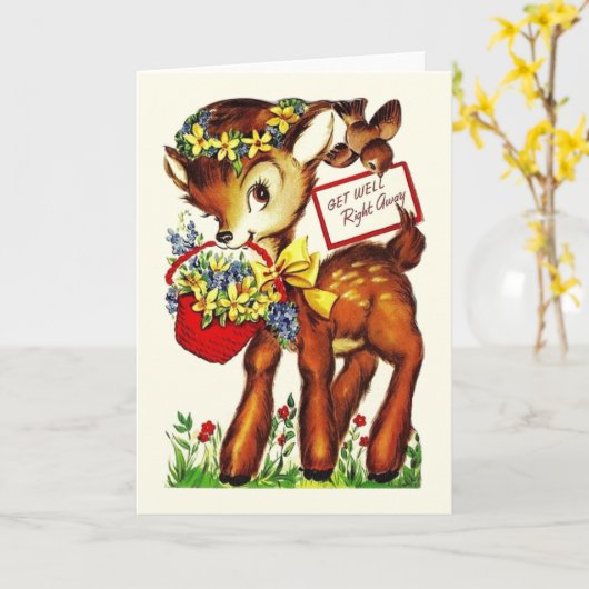 Retro Get Well Wenskaart Kaart (Gele Bloem)