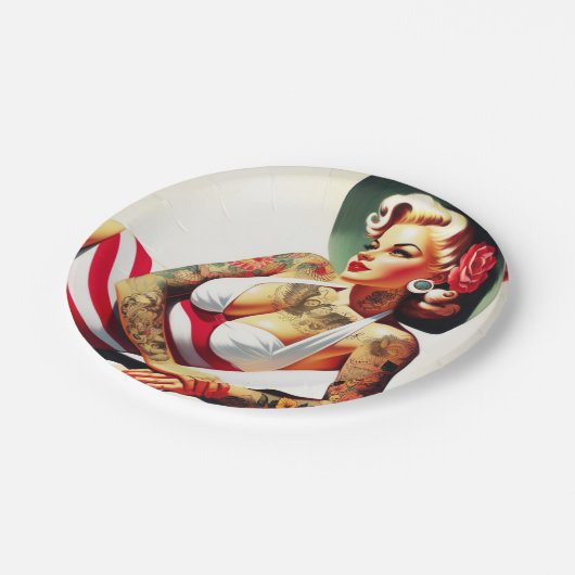Retro getatoeëerd badpak Pin-up Papieren Bordje (Gekanteld)