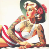 Retro getatoeëerd badpak Pin-up Sticker (Voorkant)