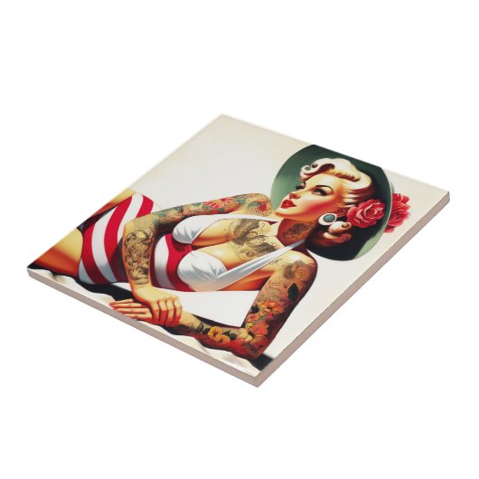 Retro getatoeëerd badpak Pin-up Tegeltje (Zijkant)