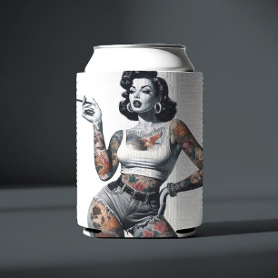 Retro getatoeëerd meisje blikjeskoeler