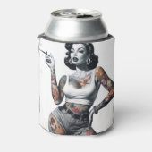 Retro getatoeëerd meisje blikjeskoeler (Blikje Achterkant)