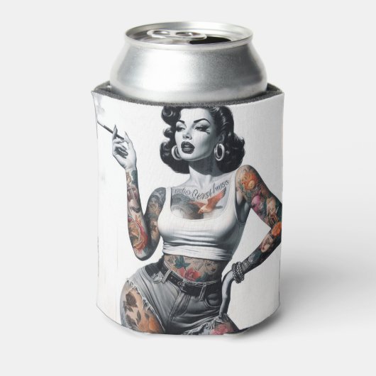 Retro getatoeëerd meisje blikjeskoeler (Blikje Achterkant)