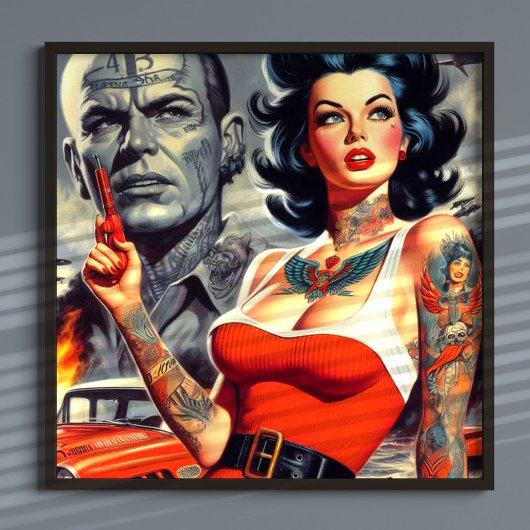 Retro getatoeëerd pulpmeisje poster