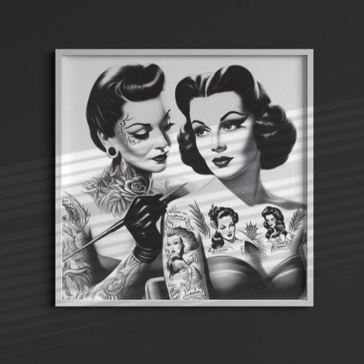 Retro getatoeëerde meisjes poster