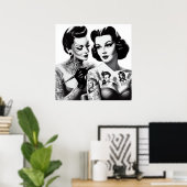 Retro getatoeëerde meisjes poster (Thuiskantoor)