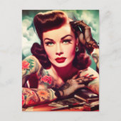 Retro Getatoeëerde Pin-up Briefkaart (Voorkant)