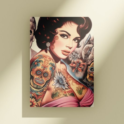 Retro Getatoeëerde Pin-up Briefkaart