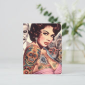 Retro Getatoeëerde Pin-up Briefkaart (Staand voorkant)