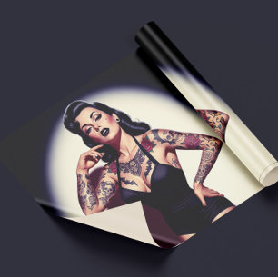Retro Getatoeëerde Pin-up Cadeaupapier