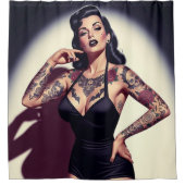 Retro Getatoeëerde Pin-up Douchegordijn (Voorkant)