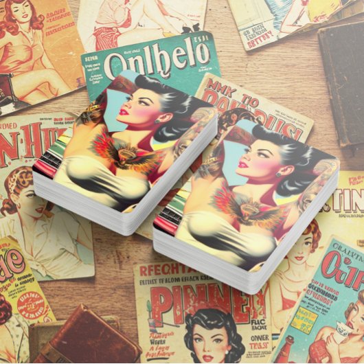 Retro Getatoeëerde Pin-up Pokerkaarten
