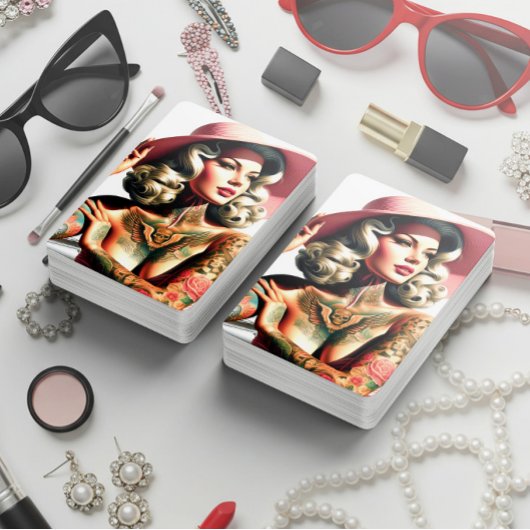 Retro Getatoeëerde Pin-up Pokerkaarten