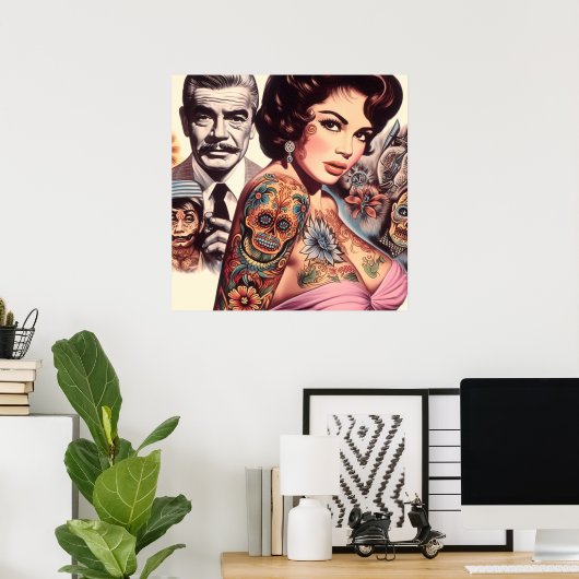 Retro Getatoeëerde Pin-up Poster (Thuiskantoor)