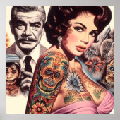 Retro Getatoeëerde Pin-up Poster (Voorkant)