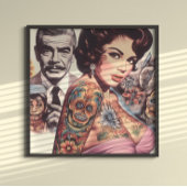 Retro Getatoeëerde Pin-up Poster
