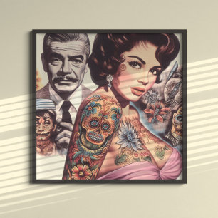 Retro Getatoeëerde Pin-up Poster