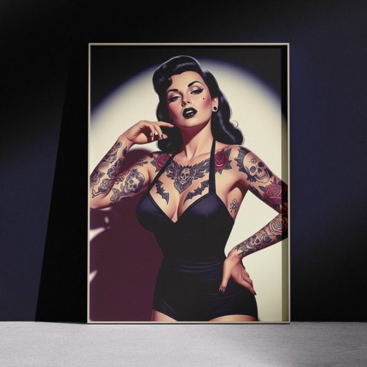 Retro Getatoeëerde Pin-up Poster