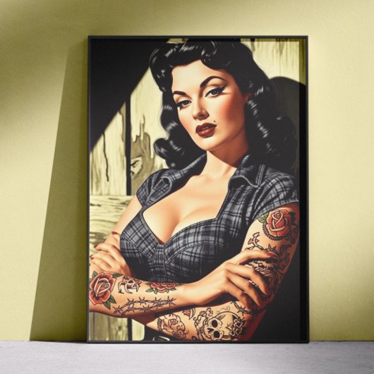 Retro Getatoeëerde Pin-up Poster