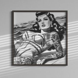 Retro getatoeëerde pin-up poster