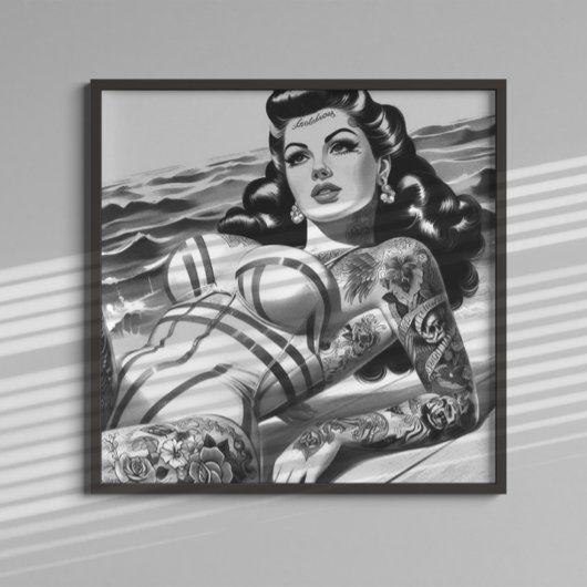 Retro getatoeëerde pin-up poster