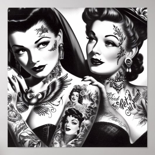 Retro getatoeëerde pin-ups poster (Voorkant)