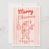 Retro getekende rode feestelijke Santa Champagne k Feestdagenkaart (Voorkant)