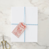 Retro Getekende Rode Strepen Kerstman Kerstmis Cadeaulabel (Met Touw)