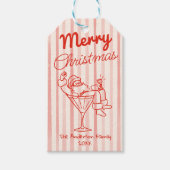 Retro Getekende Rode Strepen Kerstman Kerstmis Cadeaulabel (Voorkant)