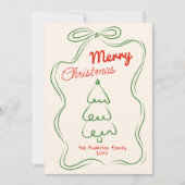 Retro getekende rood groene kerstboom boog niet-fo feestdagenkaart (Voorkant)