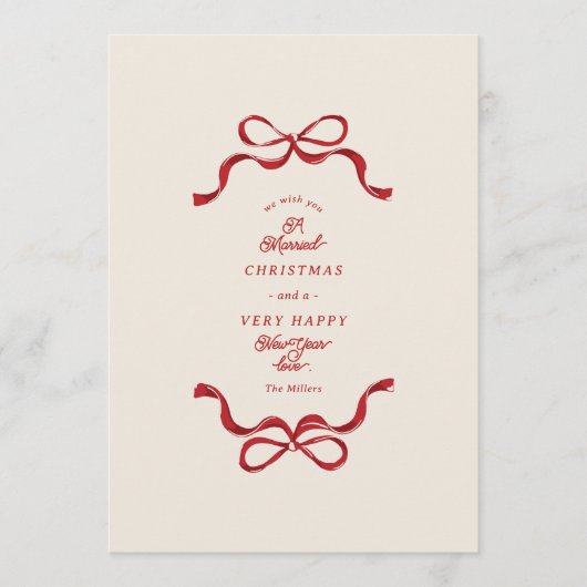 Retro Getrouwde Bogen Crème & Rode Foto Feestdagenkaart (Voorkant)