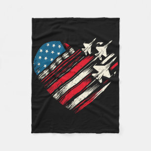 Retro gevechtsvliegtuig Amerikaans vlag Hart 4e Fleece Deken