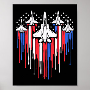 Retro gevechtsvliegtuig Amerikaans vlag Hart 4e Poster