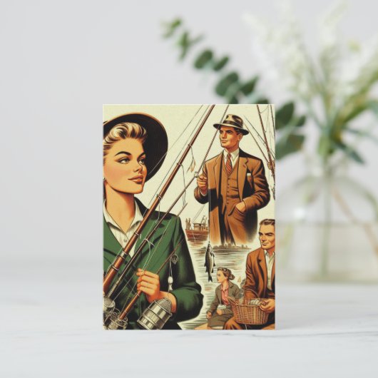 Retro Geviste illustratie Briefkaart (Staand voorkant)