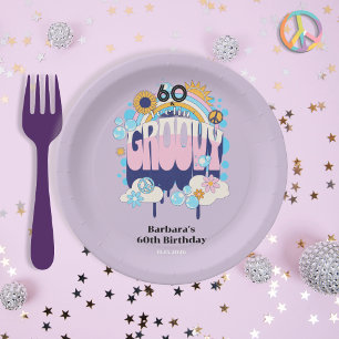Retro Gevoel Groovy 60ste Verjaardagsfeestje Papieren Bordje