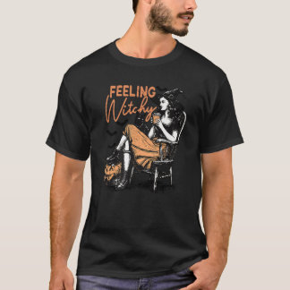 Retro Gevoel Witchy Meisje Zwarte Kat Liefhebber S T-shirt