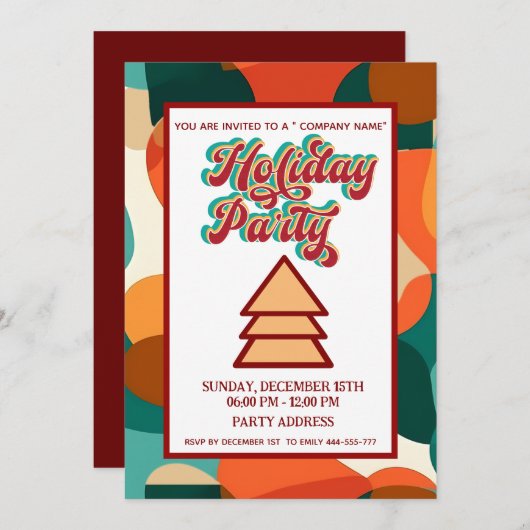 Retro gewaagde kleurrijke leuke bedrijfsfeest kaart (Voorkant / Achterkant)