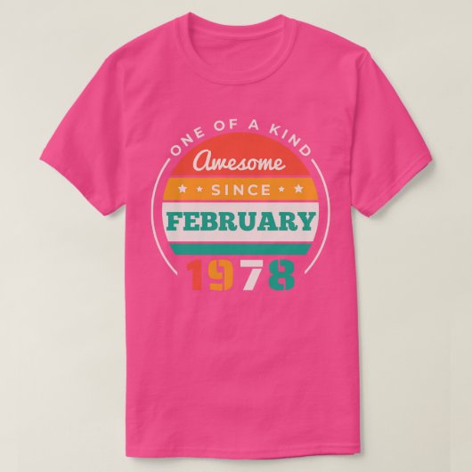 Retro Geweldige sinds februari 1978 Verjaardag Vin T-shirt (Design voorkant)
