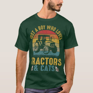 Retro gewoon een jongen die van tractoren en katte t-shirt