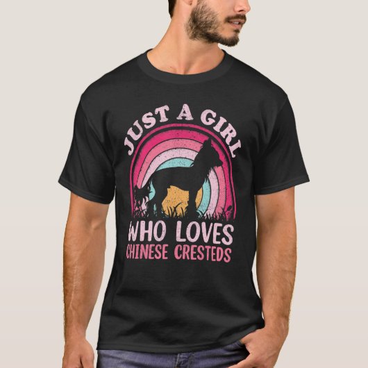 Retro, gewoon een meisje dat van Chinese Creste h T-shirt (Voorkant)