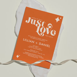 Retro Gewoon Liefde Oranje en Crème Casual Bruilof Kaart