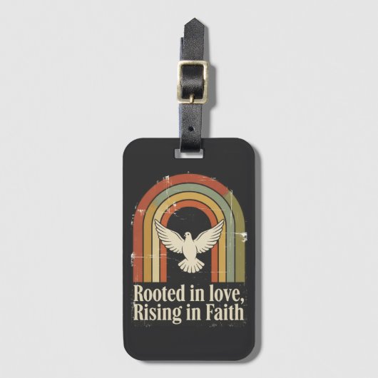 Retro geworteld en stijgend geloofsontwerp bagagelabel (Voorkant (verticaal))