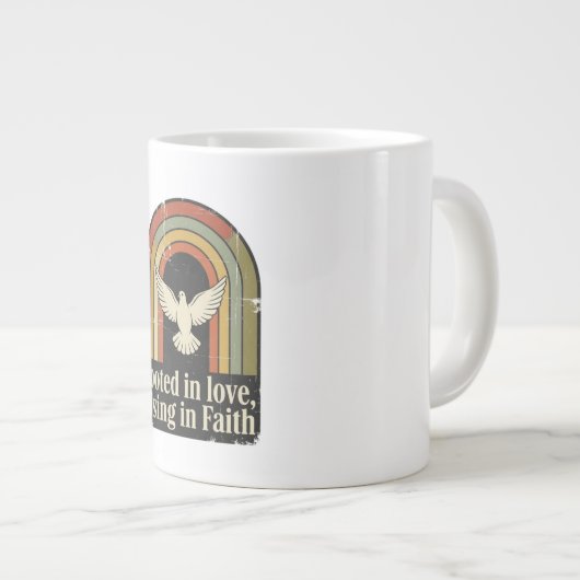 Retro geworteld en stijgend geloofsontwerp grote koffiekop (Voorkant rechts)