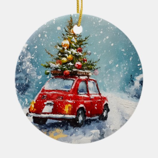  retro gezellige kerst keramisch ornament (Voorkant)